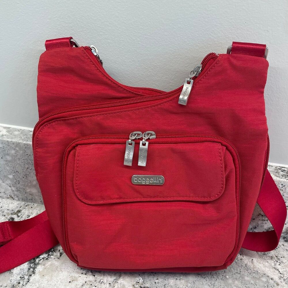 Baggallini Cherry Red Criss Cross Crossbody Travel Purse Bag Nylon Strap